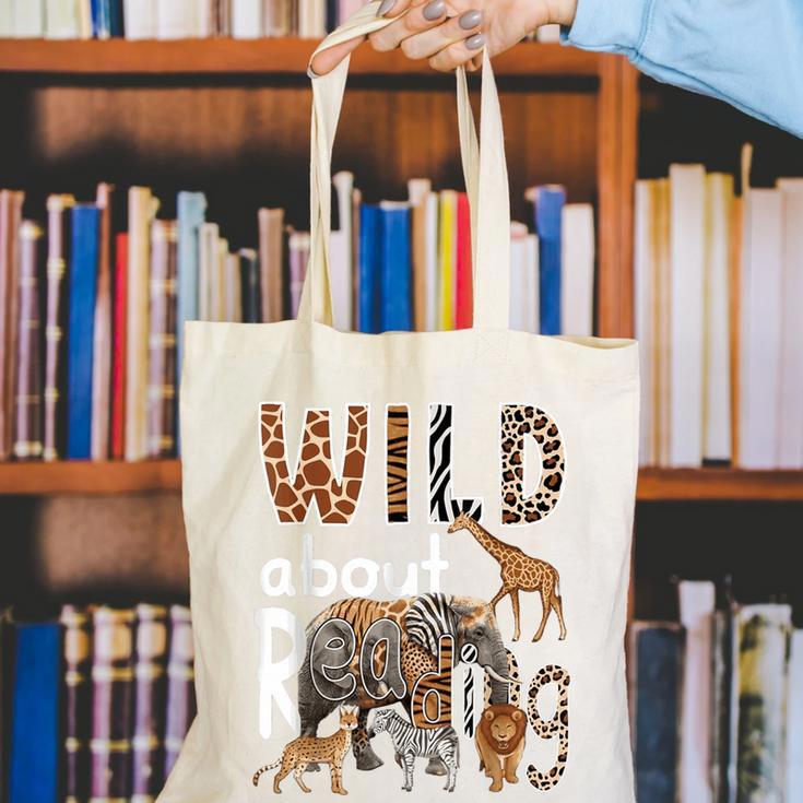 Zoo Animals Wild About Reading Books Reader Lover Librarian Canvas Tote Bag