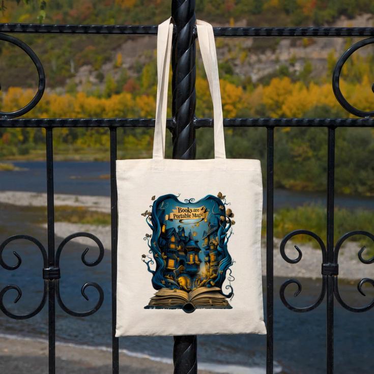 4 Books Are Portable Magic Bookish Reading Nerd Quote Canvas Tote Bag