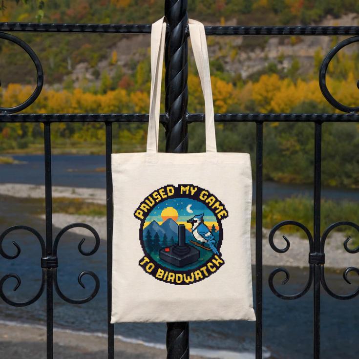 8-Bit Gamer Birder Blue Jay Arcade Nostalgia Nature Canvas Tote Bag