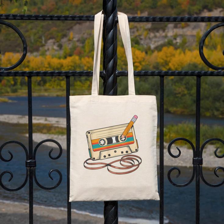 80s 90s Retro Party Costume Nostalgia Cassette Tape Pencil Canvas Tote Bag 80s 90s Retro Party Costume Nostalgia Cassette Tape Pencil Canvas Tote Bag
