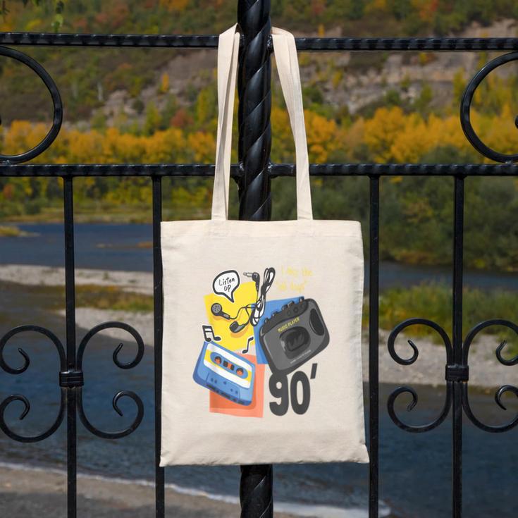 90s Retro Cassette And Walkman Nostalgia Graphic Tee Canvas Tote Bag