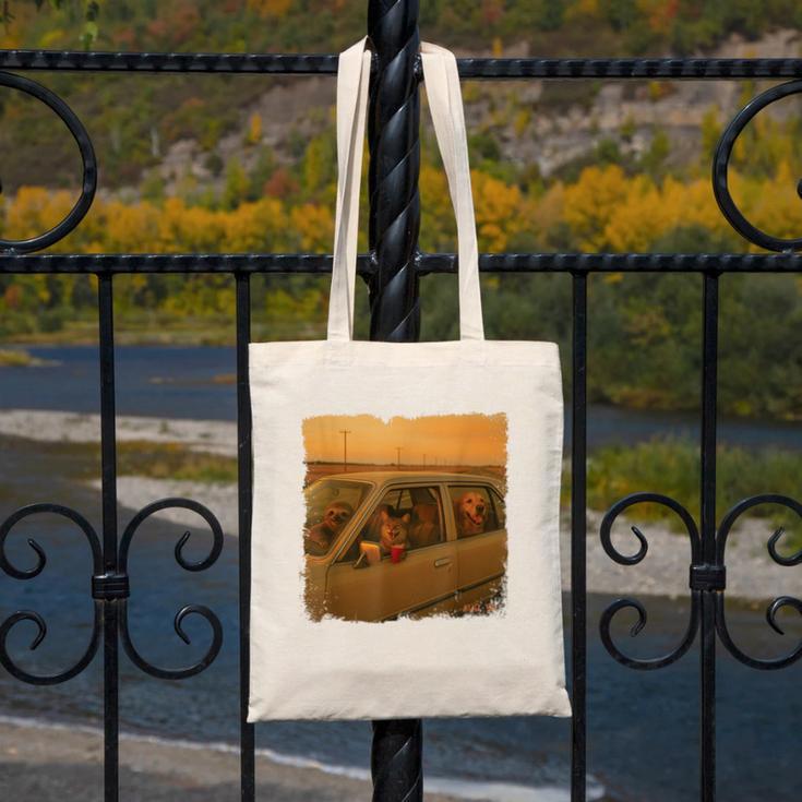 90s Roadtrip Animals Photo Cat Sloth Dog Retro Nostalgia Canvas Tote Bag