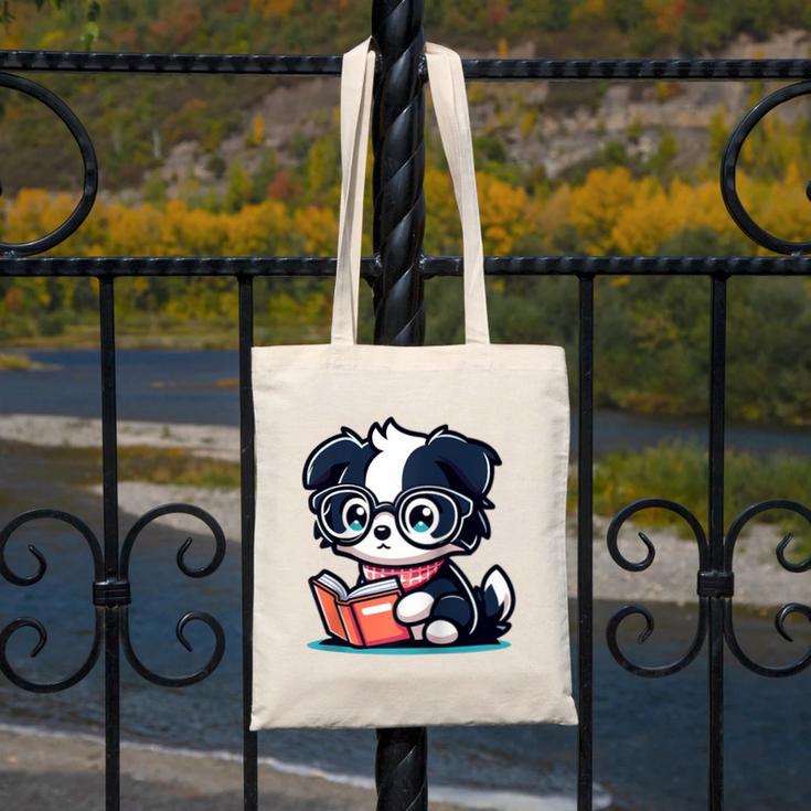 Adorable Book Lover Border Collie With Reading Glasses Cute Raglan Baseball Tee Canvas Tote Bag