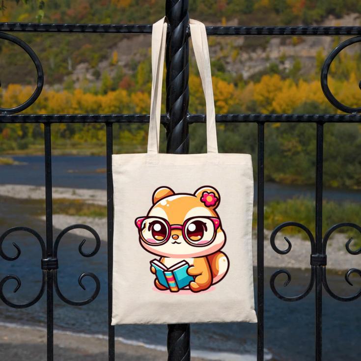 Adorable Book Lover Chipmunk With Reading Glasses Cute Premium Canvas Tote Bag Adorable Book Lover Chipmunk With Reading Glasses Cute Premium Canvas Tote Bag