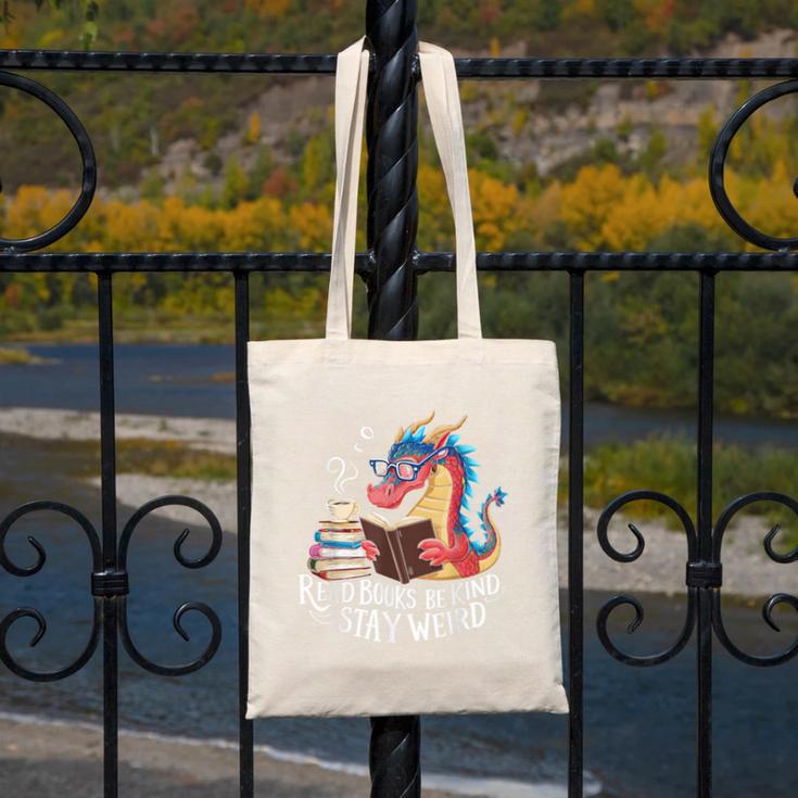 Adorable Book Lover Dragon Read Books Be Kind Stay Weird Canvas Tote Bag