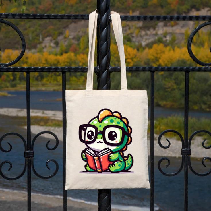 Adorable Book Lover Iguana With Reading Glasses Cute Canvas Tote Bag
