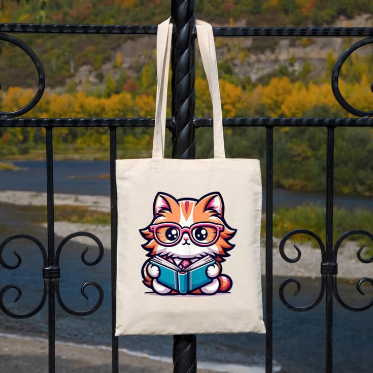 Adorable Book Lover Maine Coon Cat With Reading Glasses Cute Canvas Tote Bag