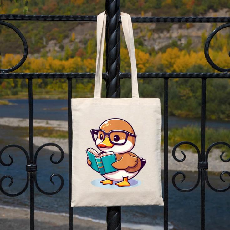 Adorable Book Lover Mallard Duck With Reading Glasses Cute Canvas Tote Bag