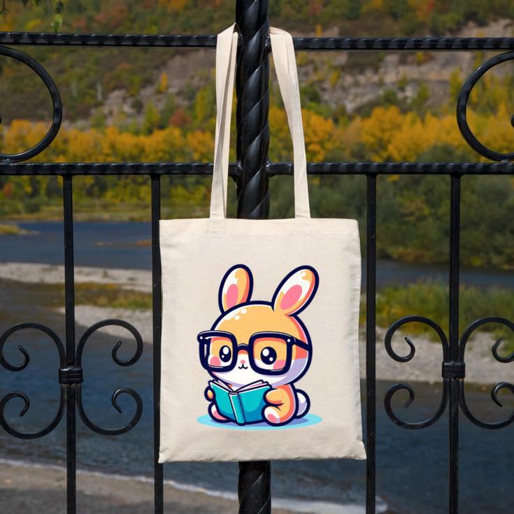 Adorable Book Lover Rabbit With Reading Glasses Cute Premium Canvas Tote Bag