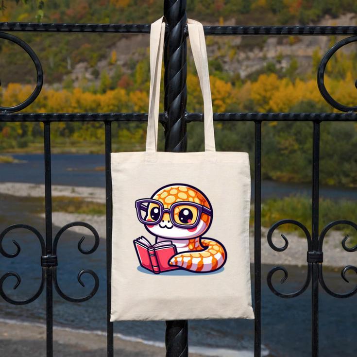 Adorable Book Lover Rattlesnake With Reading Glasses Cute Canvas Tote Bag