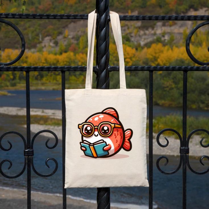 Adorable Book Lover Salmon With Reading Glasses Cute Canvas Tote Bag Adorable Book Lover Salmon With Reading Glasses Cute Canvas Tote Bag