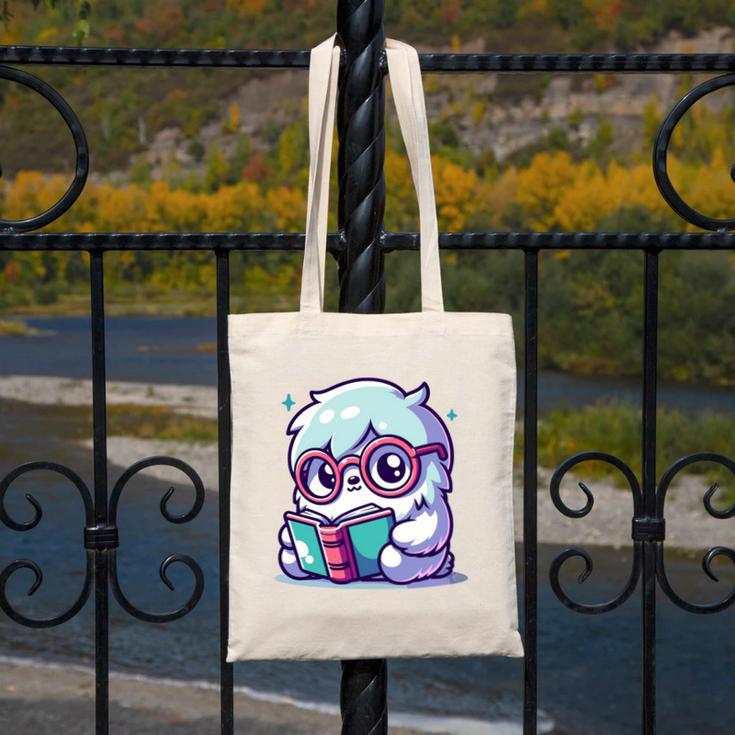 Adorable Book Lover Yeti With Reading Glasses Cute Canvas Tote Bag