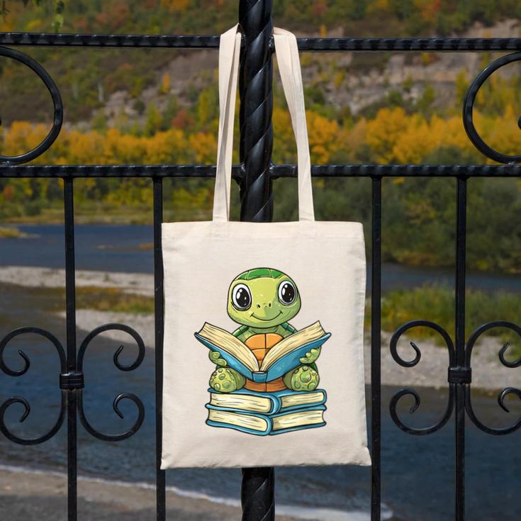 Adorable Turtle Reading Books Canvas Tote Bag Adorable Turtle Reading Books Canvas Tote Bag