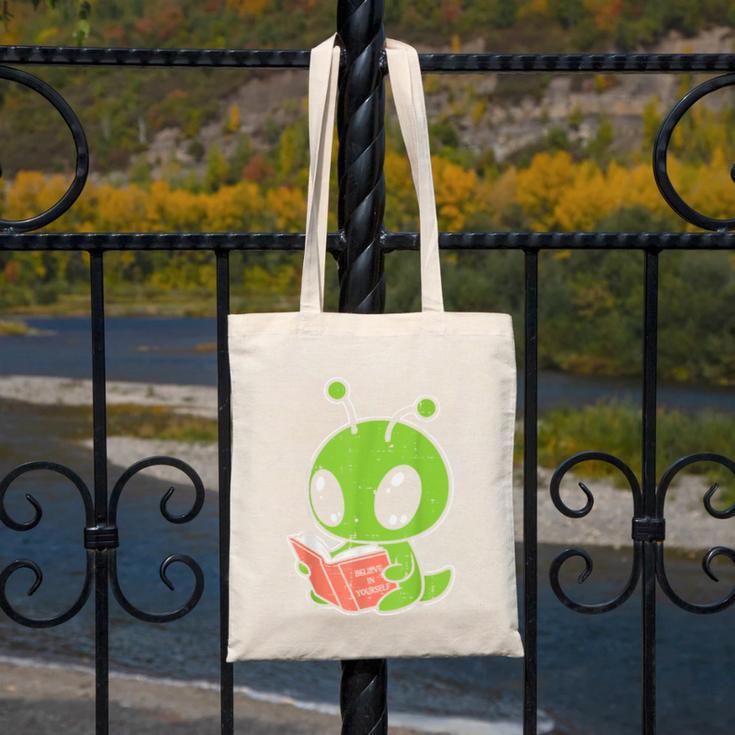 Alien Reading Book Believe In Yourself Kids Women Men Canvas Tote Bag