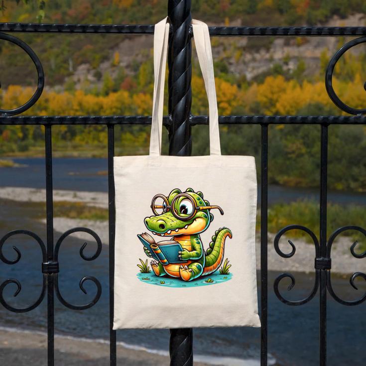Alligator Reading a Book Animal Canvas Tote Bag