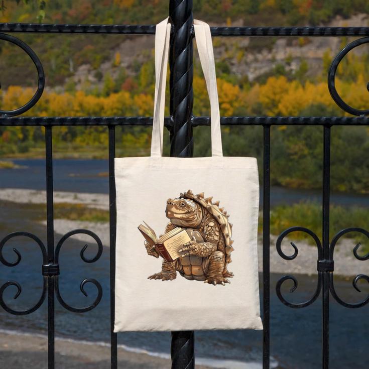 Alligator Snapping Turtle Reading A Book Canvas Tote Bag