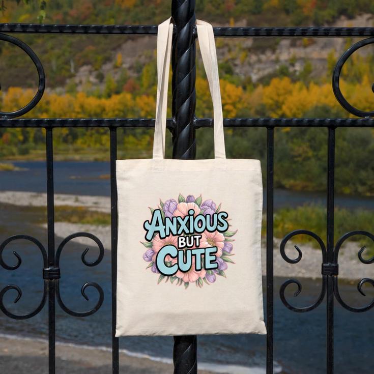 Anxious But Cute Introvert Floral Social Anxiety Canvas Tote Bag