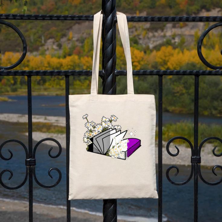 Asexual Book Lover LGBT Reading Pride Ace Flag Daisy Canvas Tote Bag
