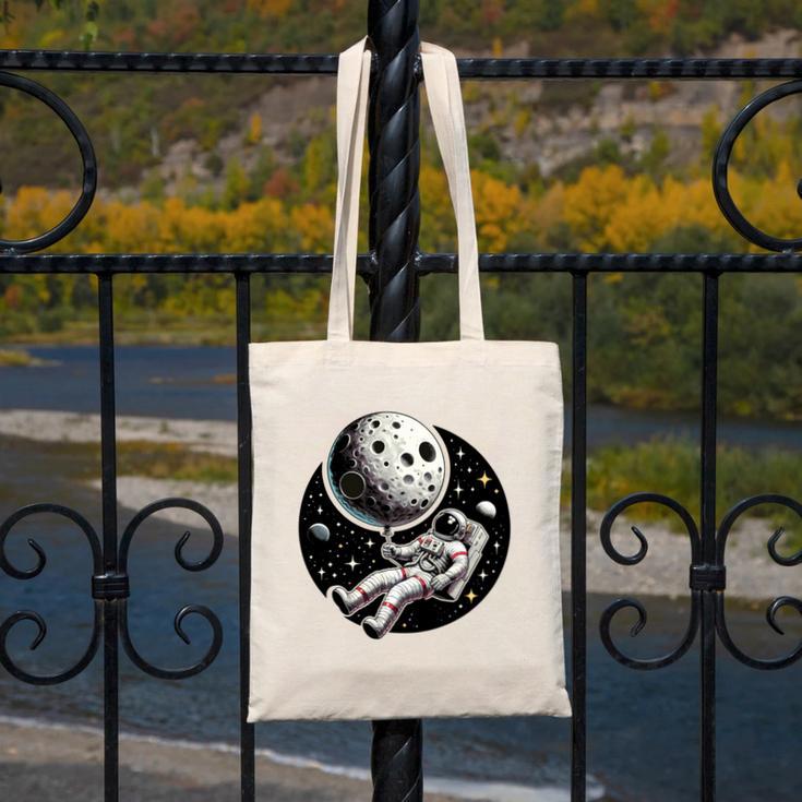 Astronaut Aesthetic Holding Moon Balloon Planets Introvert Canvas Tote Bag