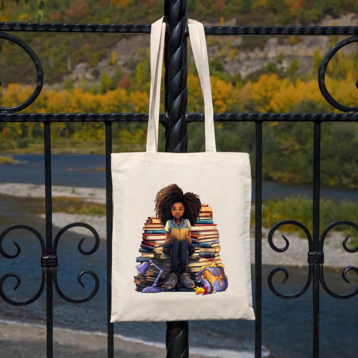 Back To School Afro Melanin Girl Reading Book Bookworm Canvas Tote Bag Back To School Afro Melanin Girl Reading Book Bookworm Canvas Tote Bag