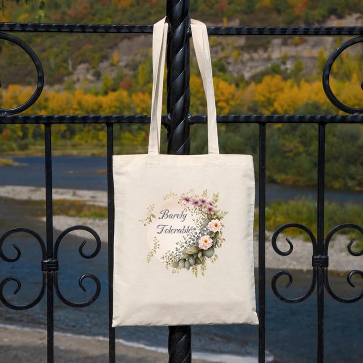 Barely Tolerable Book Lover Bookish Floral Bookworm Canvas Tote Bag