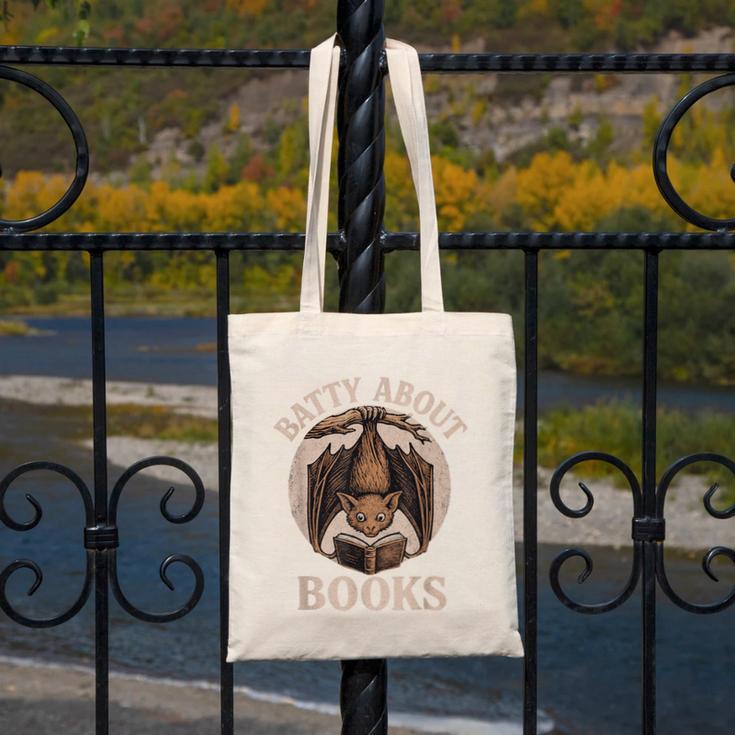 Batty About Books Reading Book Lover Men Women Distressed Canvas Tote Bag
