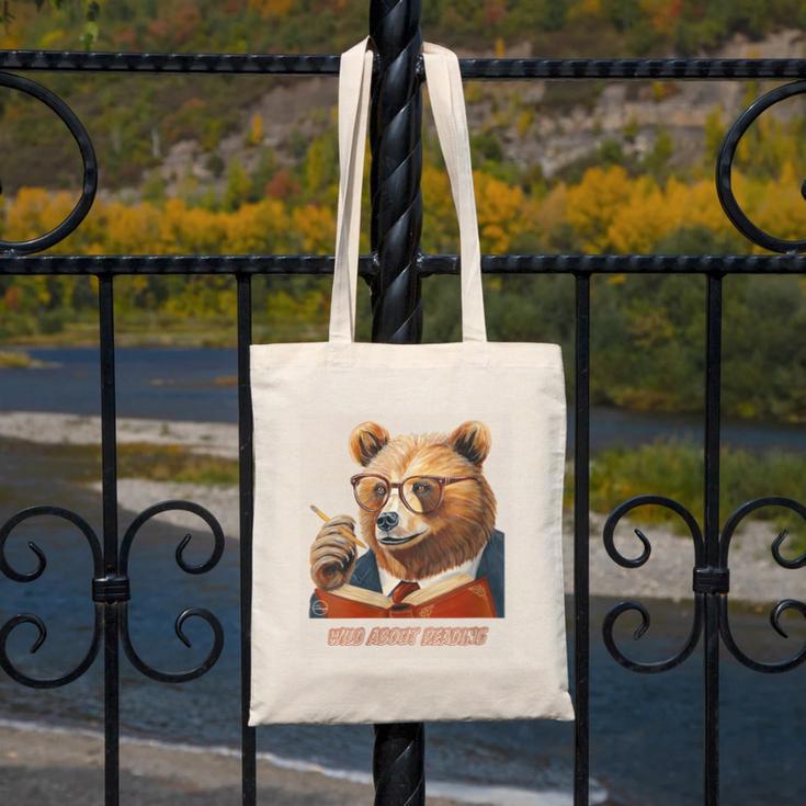 Bear Reading Book Glasses Library Zoo Teacher School Animal Canvas Tote Bag