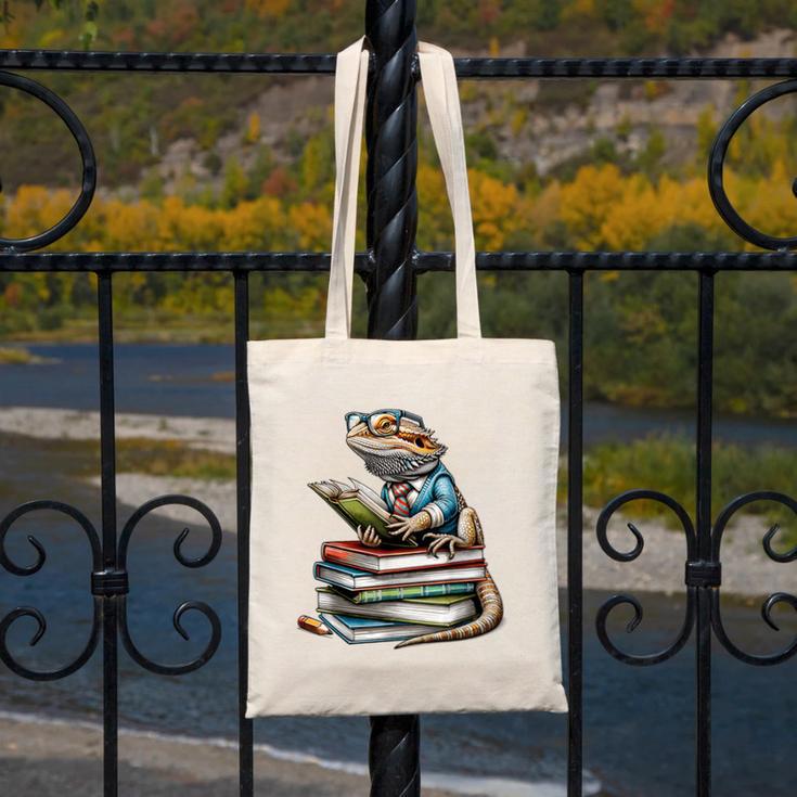 Bearded Dragon Reading Books Matching Bookworm Librarian Canvas Tote Bag Bearded Dragon Reading Books Matching Bookworm Librarian Canvas Tote Bag