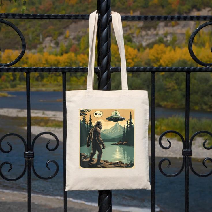 Bigfoot Sasquatch Alien Spaceship UFO Introvert Bruh Canvas Tote Bag Bigfoot Sasquatch Alien Spaceship UFO Introvert Bruh Canvas Tote Bag