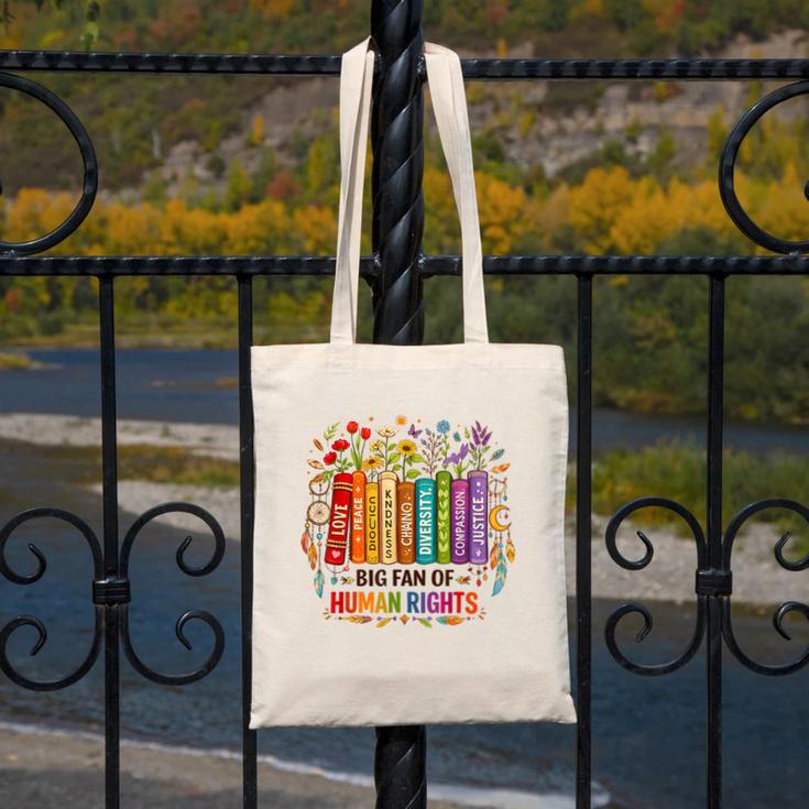 Boho Floral Book Big Fan Of Human Rights Liberal Protest Canvas Tote Bag