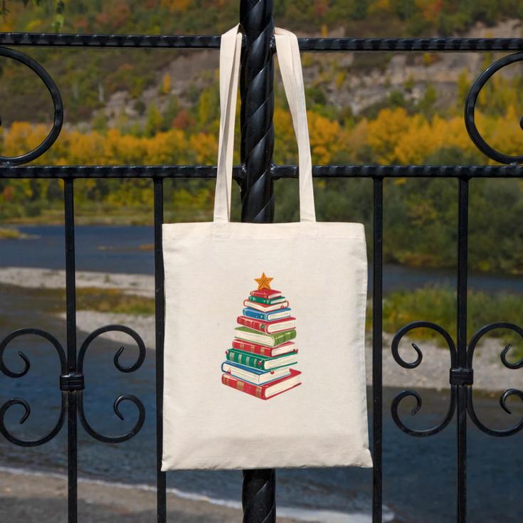 Book Christmas Tree Book Lover Teacher Librarian Men Women Canvas Tote Bag