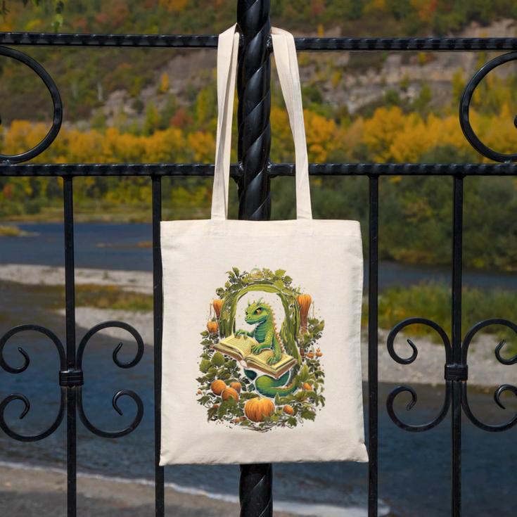 Book Dragon Reading Books Bookworm Fantasy Canvas Tote Bag