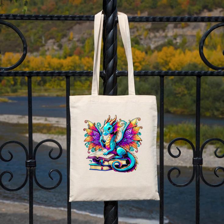 Book Dragon Reading Canvas Tote Bag