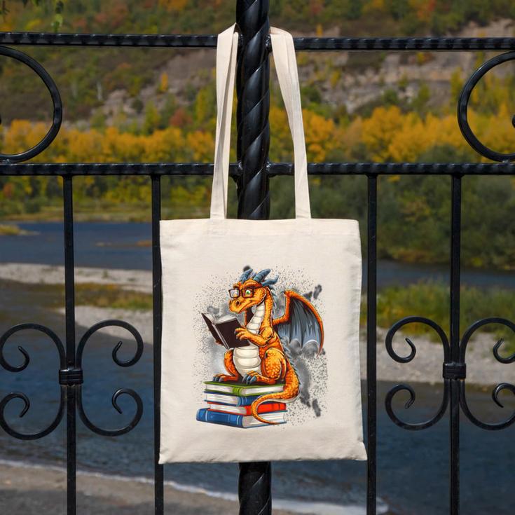 Book Dragon Reading Book Lover Canvas Tote Bag