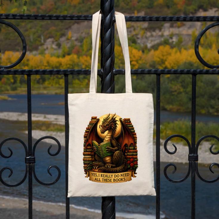 Book Dragon Yes I Really Do Need All These Books Men Women Canvas Tote Bag Book Dragon Yes I Really Do Need All These Books Men Women Canvas Tote Bag