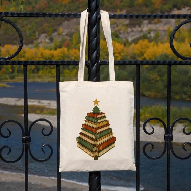 Book Lover Christmas Graphic For Librarians Canvas Tote Bag Book Lover Christmas Graphic For Librarians Canvas Tote Bag