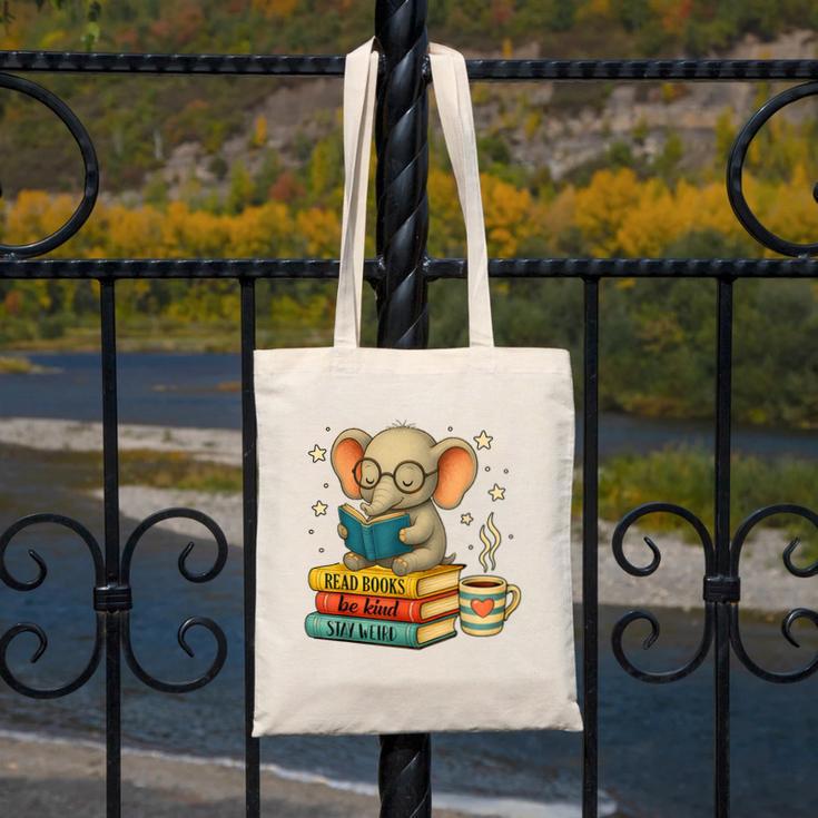 Book Lover Elephant Reading Books Library Read Books Be Kind Canvas Tote Bag