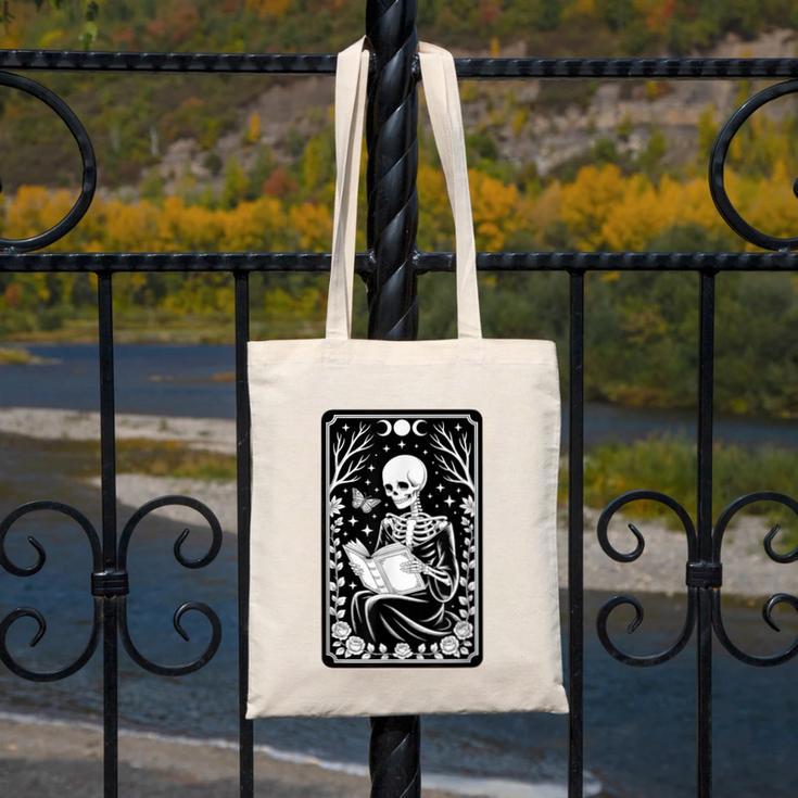 Book Lover The Reader Tarot Card Skeleton Reading Canvas Tote Bag