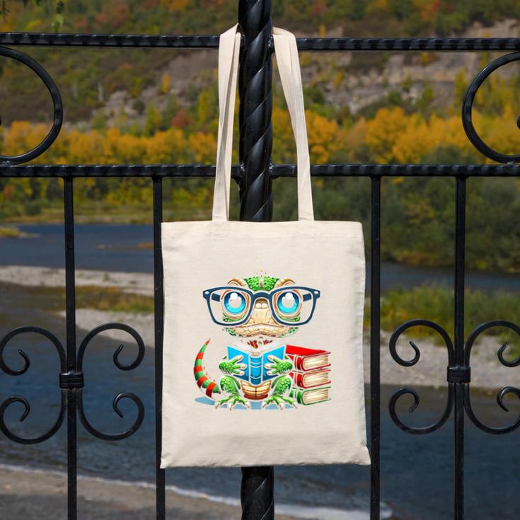 Book Lover Reading Iguana Canvas Tote Bag