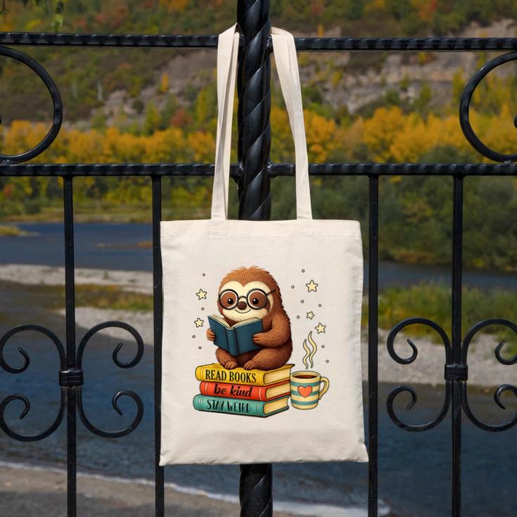 Book Lover Sloth Reading Bookish Library Read Books Be Kind Canvas Tote Bag