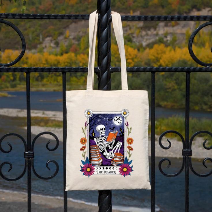Book Lover Tarot Card The Reader Mystic Skeleton Canvas Tote Bag