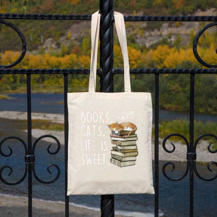 Book Lovers Books Cats Life Is Sweet Cat Lovers Canvas Tote Bag