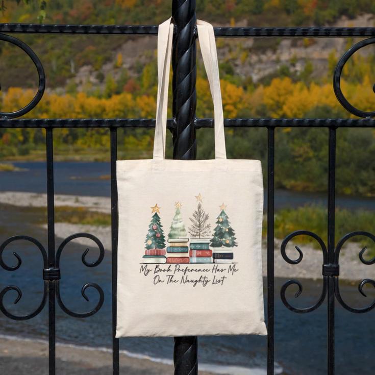 My Book Preference Has Me On The Naughty List Christmas Tree Canvas Tote Bag