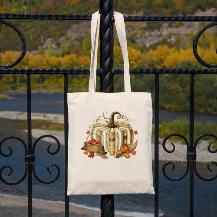 Book Pumpkin Fall Reading Thanksgiving Teacher Librarian Canvas Tote Bag
