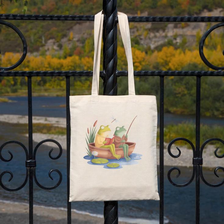 Book Shirt Frog Toad Fishing Vintage Book Frog Canvas Tote Bag