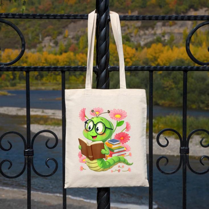 Book Worm Costume World Book Day Cute Kawaii Worm Reading Canvas Tote Bag