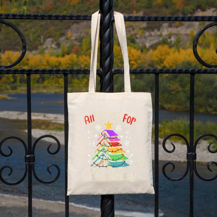 All Booked For Christmas Book Lovers Xmas Tree Women Canvas Tote Bag