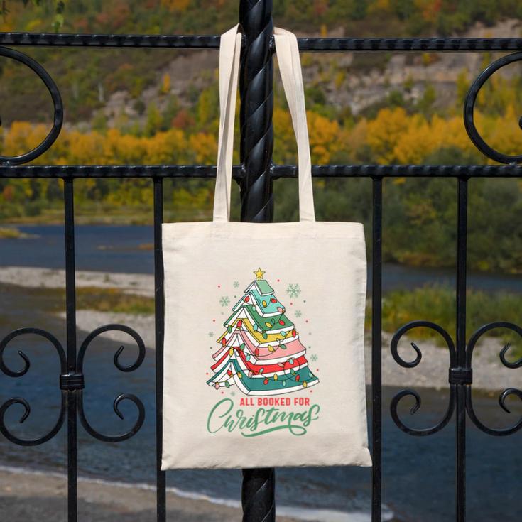 All Booked For Christmas Book Xmas Tree Lights Reading Girly Canvas Tote Bag