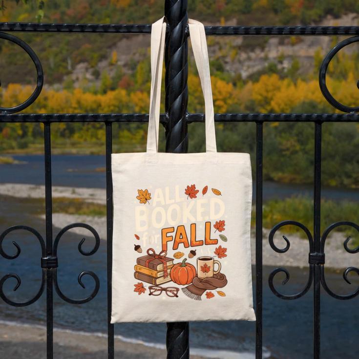 All Booked For Fall Pumpkin Books Thanksgiving Autumn Leaves Canvas Tote Bag