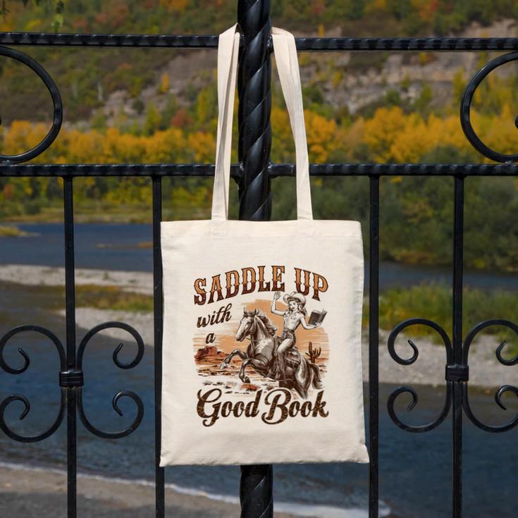 Bookish Retro Western Cowgirl Texas Book Lover Novel Reader Canvas Tote Bag